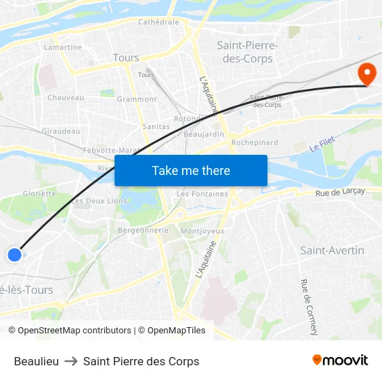 Beaulieu to Saint Pierre des Corps map