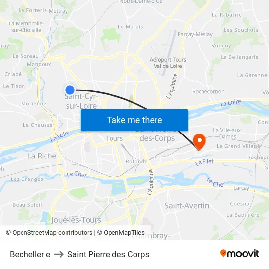 Bechellerie to Saint Pierre des Corps map