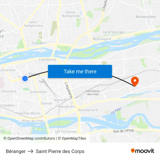 Béranger to Saint Pierre des Corps map