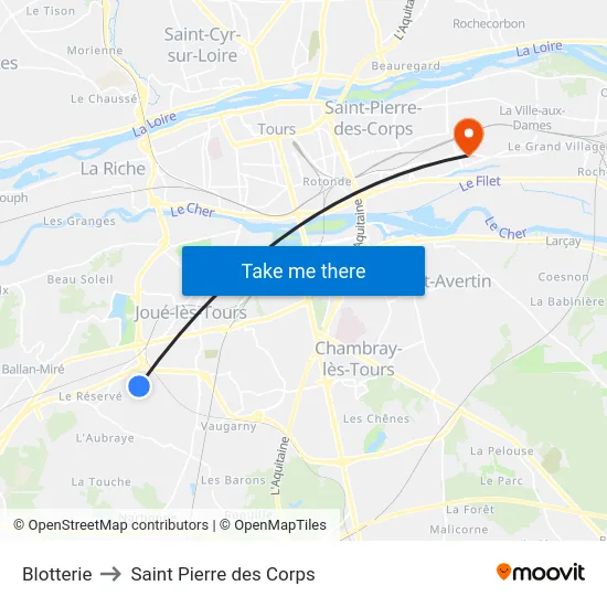 Blotterie to Saint Pierre des Corps map