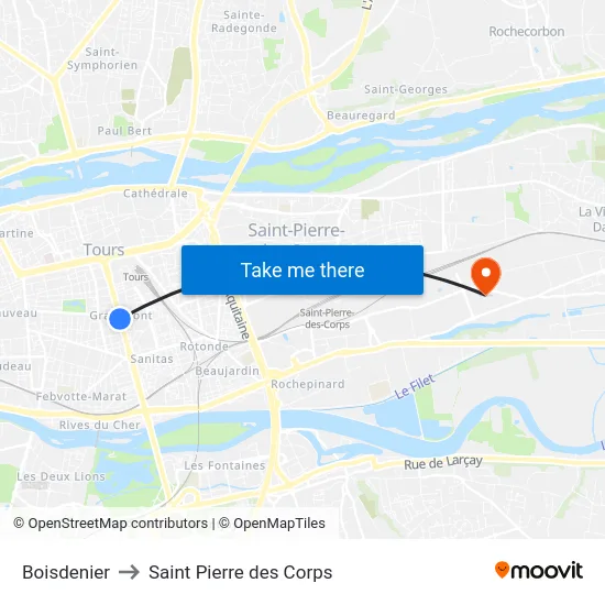 Boisdenier to Saint Pierre des Corps map