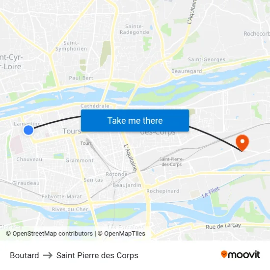 Boutard to Saint Pierre des Corps map