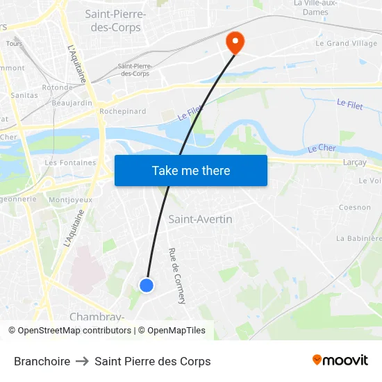 Branchoire to Saint Pierre des Corps map