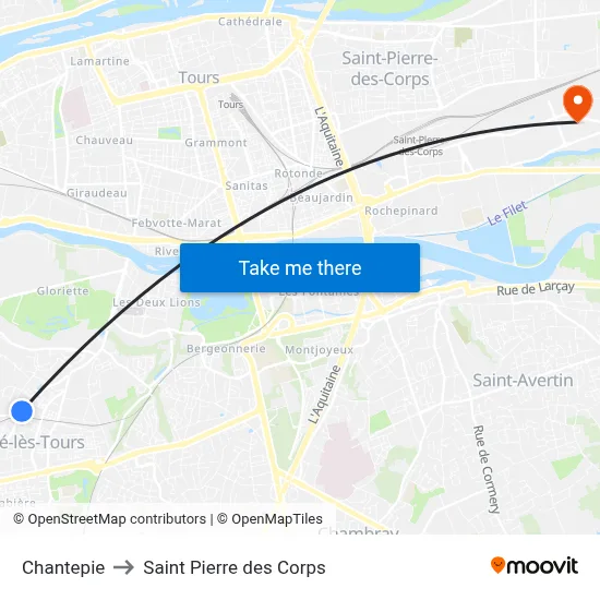 Chantepie to Saint Pierre des Corps map