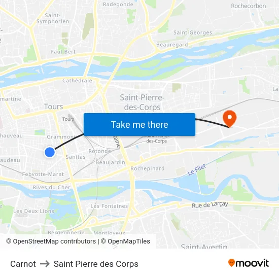 Carnot to Saint Pierre des Corps map