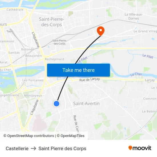 Castellerie to Saint Pierre des Corps map