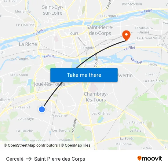 Cercelé to Saint Pierre des Corps map