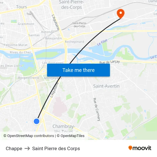 Chappe to Saint Pierre des Corps map