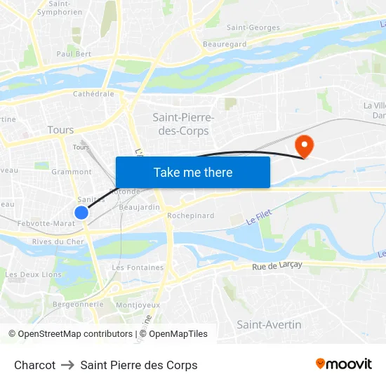 Charcot to Saint Pierre des Corps map