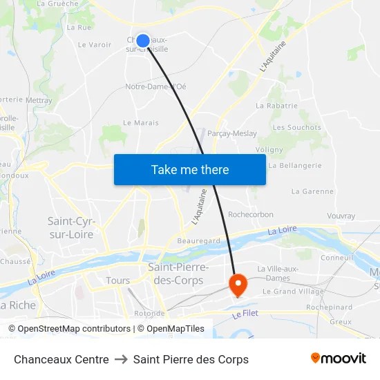 Chanceaux Centre to Saint Pierre des Corps map