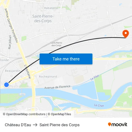 Château D'Eau to Saint Pierre des Corps map