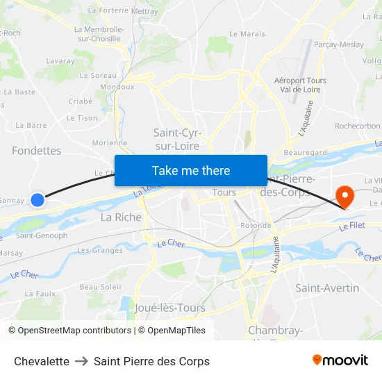 Chevalette to Saint Pierre des Corps map