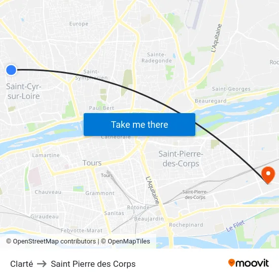 Clarté to Saint Pierre des Corps map