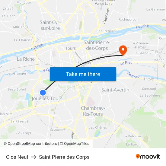 Clos Neuf to Saint Pierre des Corps map