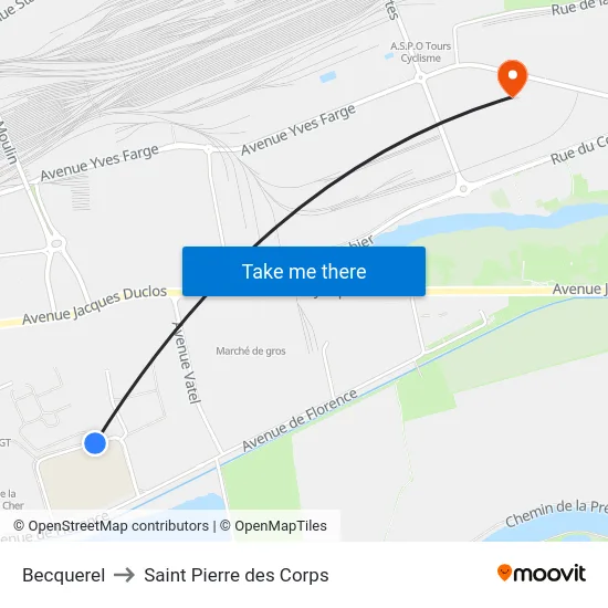 Becquerel to Saint Pierre des Corps map