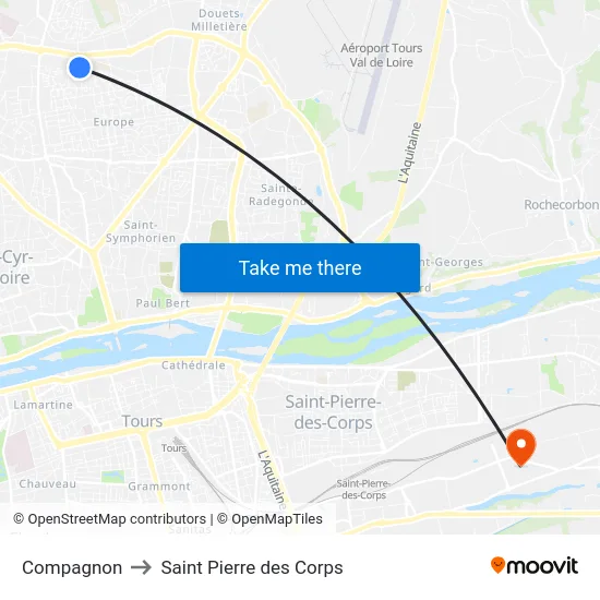 Compagnon to Saint Pierre des Corps map