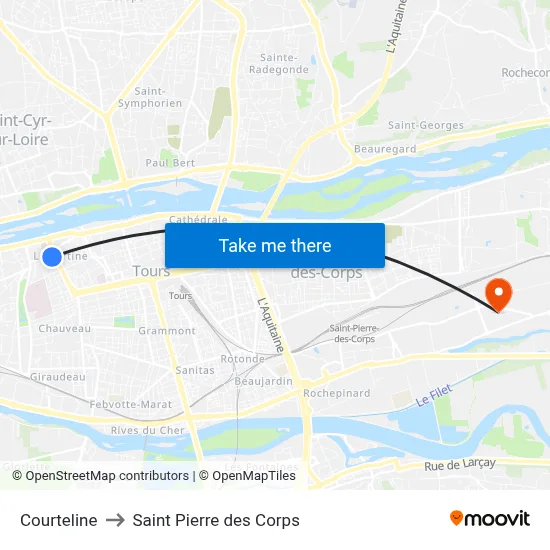 Courteline to Saint Pierre des Corps map