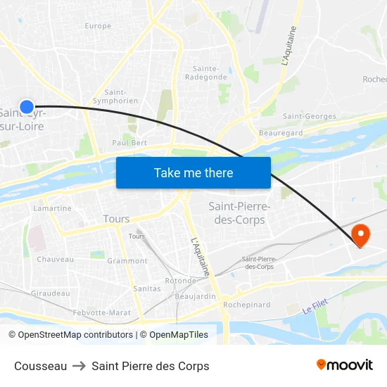 Cousseau to Saint Pierre des Corps map