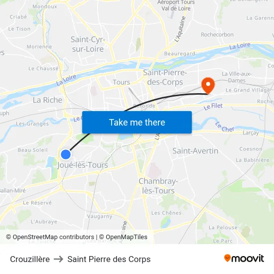 Crouzillère to Saint Pierre des Corps map