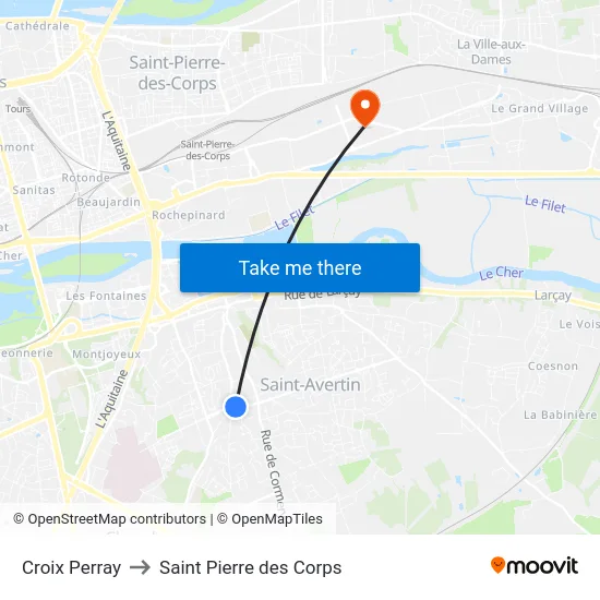 Croix Perray to Saint Pierre des Corps map