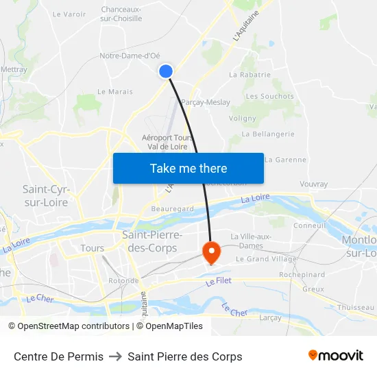 Centre De Permis to Saint Pierre des Corps map