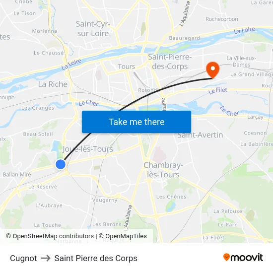 Cugnot to Saint Pierre des Corps map