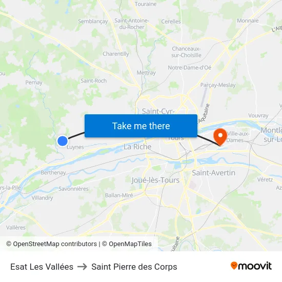 Esat Les Vallées to Saint Pierre des Corps map