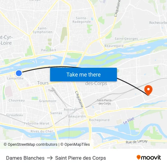 Dames Blanches to Saint Pierre des Corps map