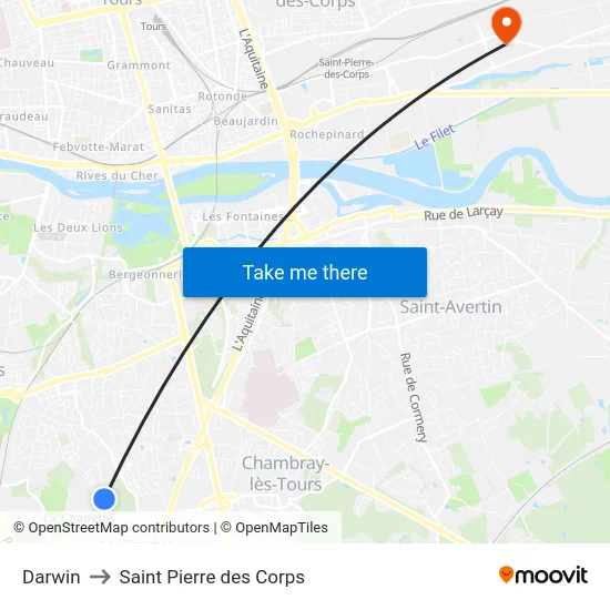 Darwin to Saint Pierre des Corps map