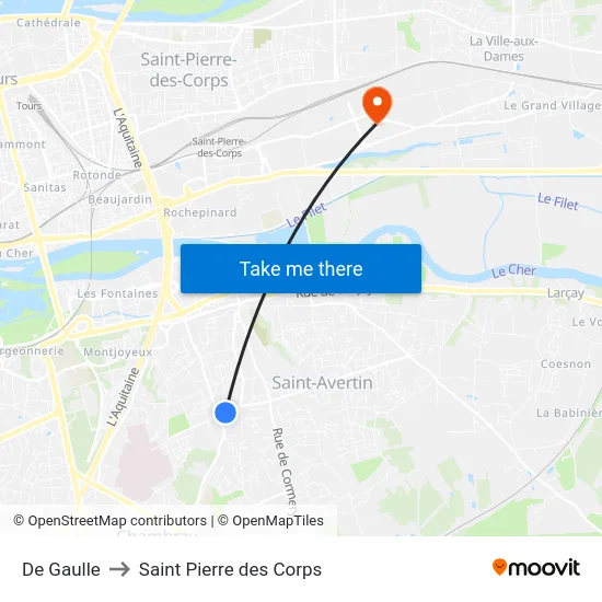 De Gaulle to Saint Pierre des Corps map
