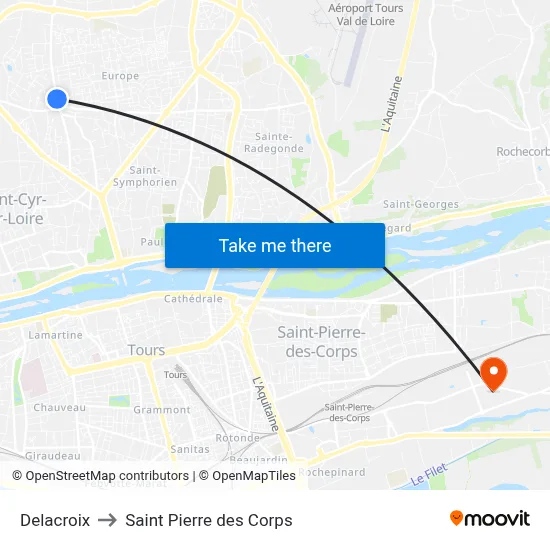 Delacroix to Saint Pierre des Corps map