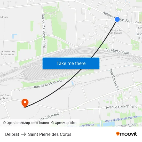 Delprat to Saint Pierre des Corps map