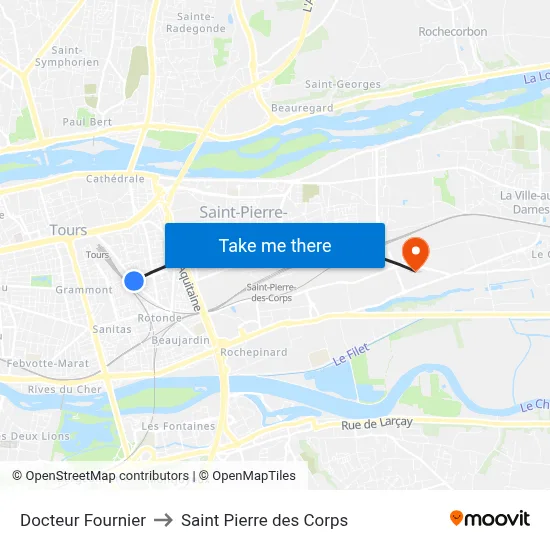 Docteur Fournier to Saint Pierre des Corps map