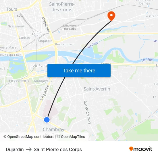 Dujardin to Saint Pierre des Corps map