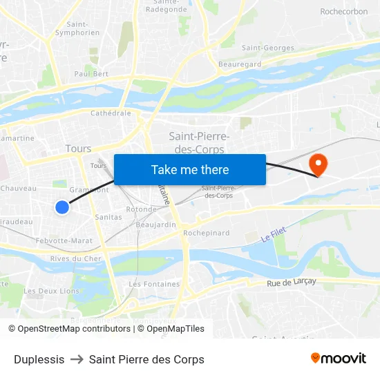 Duplessis to Saint Pierre des Corps map