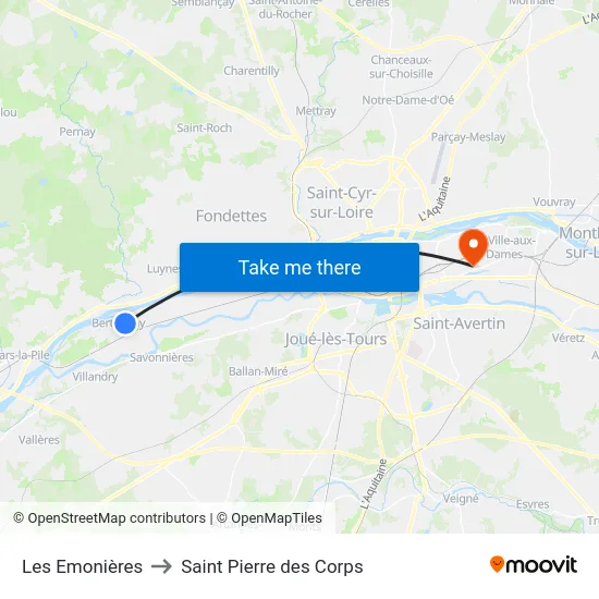 Les Emonières to Saint Pierre des Corps map