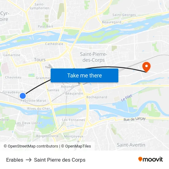 Erables to Saint Pierre des Corps map