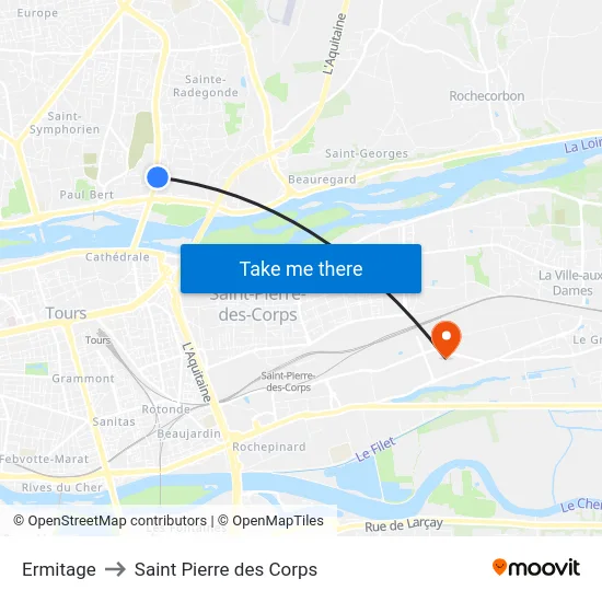 Ermitage to Saint Pierre des Corps map