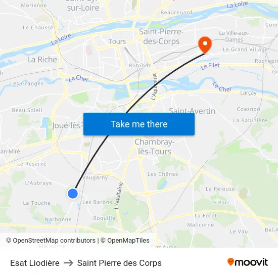 Esat Liodière to Saint Pierre des Corps map