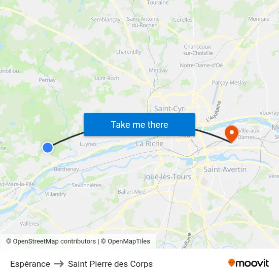 Espérance to Saint Pierre des Corps map