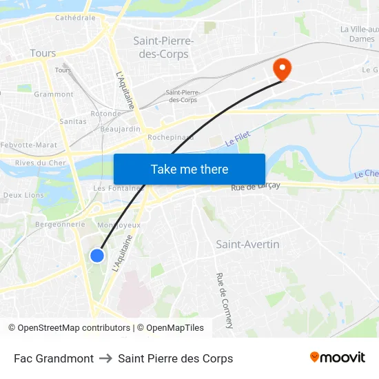 Fac Grandmont to Saint Pierre des Corps map