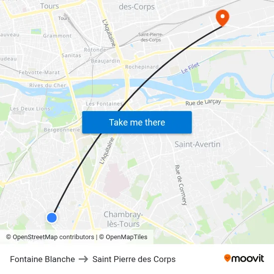 Fontaine Blanche to Saint Pierre des Corps map