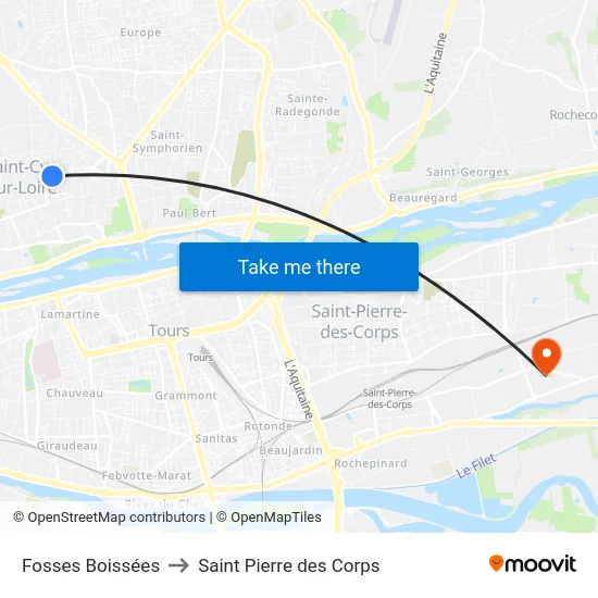 Fosses Boissées to Saint Pierre des Corps map