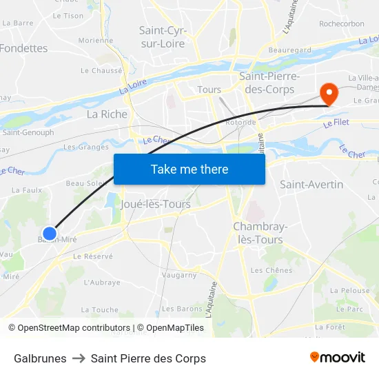 Galbrunes to Saint Pierre des Corps map
