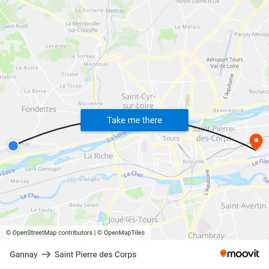 Gannay to Saint Pierre des Corps map