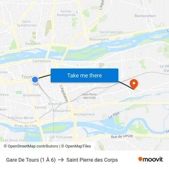 Gare De Tours (1 À 6) to Saint Pierre des Corps map