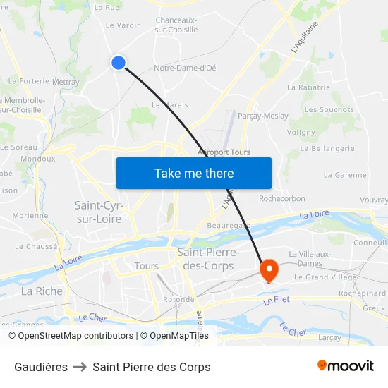 Gaudières to Saint Pierre des Corps map