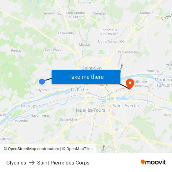 Glycines to Saint Pierre des Corps map