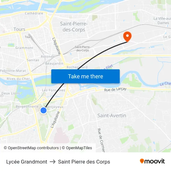 Lycée Grandmont to Saint Pierre des Corps map