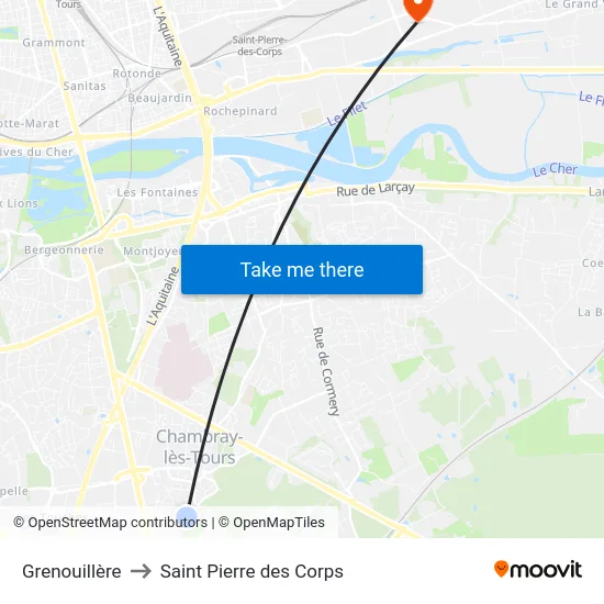 Grenouillère to Saint Pierre des Corps map